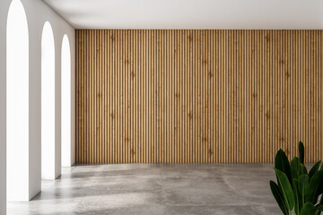 Architecture and interior concept Empty room and wood panels wall background 3D illustration rendering