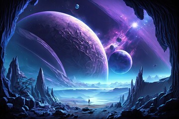Wall Mural - very epic blue and purple space as background spectacular. generative ai aig15.