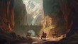 A band of intrepid adventurers set out to discover the fabled city. Fantasy concept , Illustration painting. Generative AI