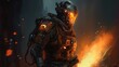© X-Poser - A cyborg with a built-in flamethrower. Fantasy concept , Illustration painting. Generative AI
