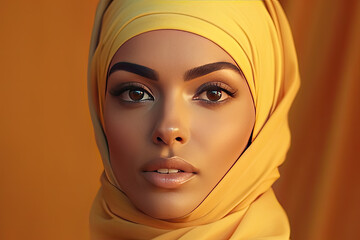 Beautiful middle eastern woman wearing yellow abaya Generative AI