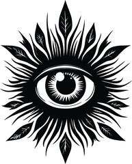 Wall Mural - Abstract symbol of All-seeing Eye in Boho Indian Asian Ethnic style for tattoo black on white for decoration T-shirt