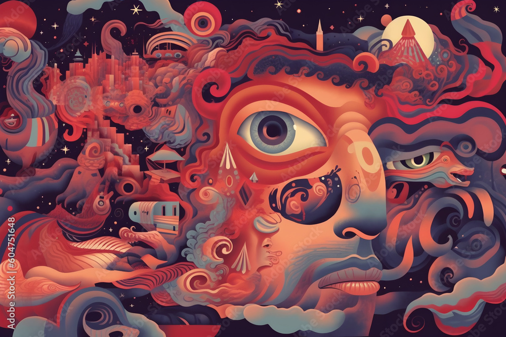 A person's face is in a scary background. an illustration of visual ...