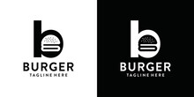 B Typography Flat Logo With Burger, Logo Combination For Burger	