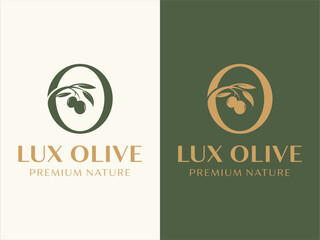 Letter O olive branch logo design badge 