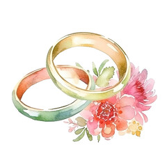 wedding rings in the style of romantic watercolor isolated on a transparent background