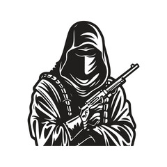 Wall Mural - stealthy assassin, vintage logo line art concept black and white color, hand drawn illustration
