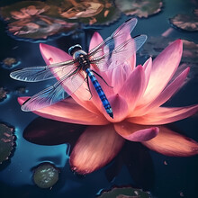 Dragonfly On A Lotus Flower Created With Generative AI Technology