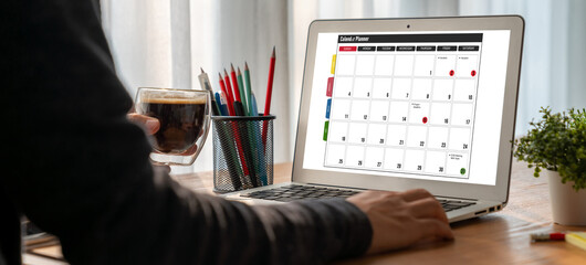 Calendar on computer software application for modish schedule planning for personal organizer and online business