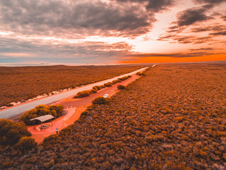 Wall Mural - Aerial view of Indian Ocean Drive in Western Australia at sunset. Sunset in summer in outback Australia. Western Australia, Australia. Top view. Coastal, Seascape
