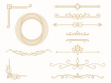 Collection Of Geometric Lines Art Deco Ornament. Luxury Decorative Elements