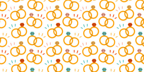 Wall Mural - Cute Valentines day seamless pattern. Wedding rings. Vector illustrations for valentines day, stickers, greeting cards