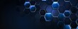 Abstract futuristic digital geometric technology hexagon background banner illustration - Dark blue glowing hexagonal 3d shape  texture (Generative Ai)