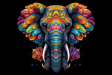 colorful mandala art forming as elephant head.AI Generative