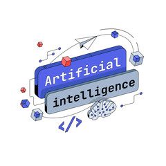 Artificial intelligence button Title plate. 3d isometric Vector illustration.
