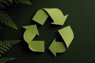 Green recycle icon eco papercut nature concept.AI Generative