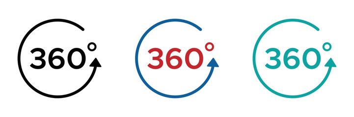 360 degrees vector signs set. 360 angle view vector icons
