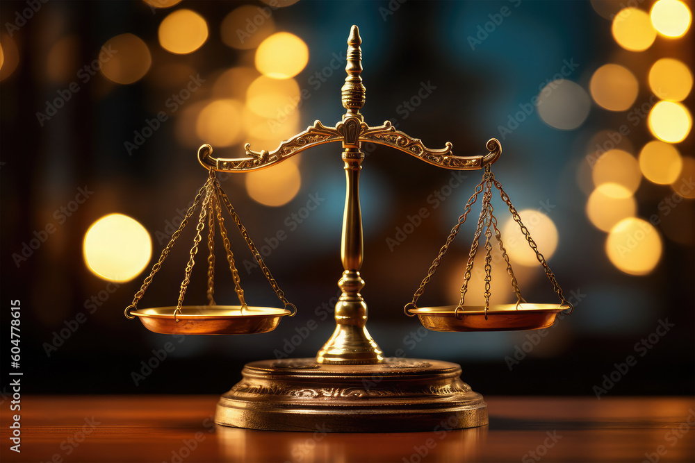 law and justice conceptual, antique beam scale with bokeh light Stock ...
