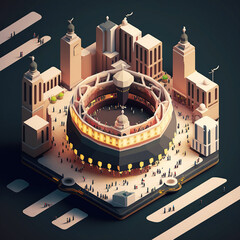 Wall Mural - Ai generated illustration Muslim Pilgrims at The Kaaba in Hajj.