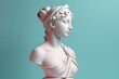 Ancient Greek antique sculpture of a woman, goddess, made in pastel colors of the background. Generative AI.