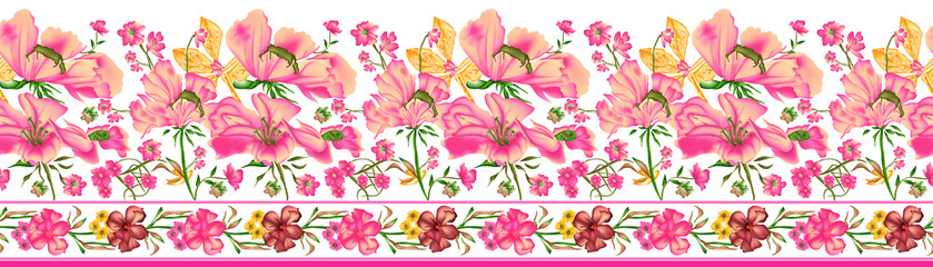 Wall Mural - Seamless watercolor flower border design