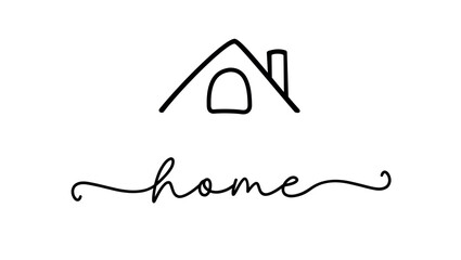 Home. Hand drawn typography design for card, invitation, housewarming, poster, welcome banner. Vector home word logo. Typography calligraphy script text. Inscription for home design.