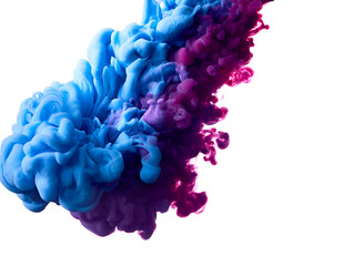 Blue and pink splash drop of paint in water over white background