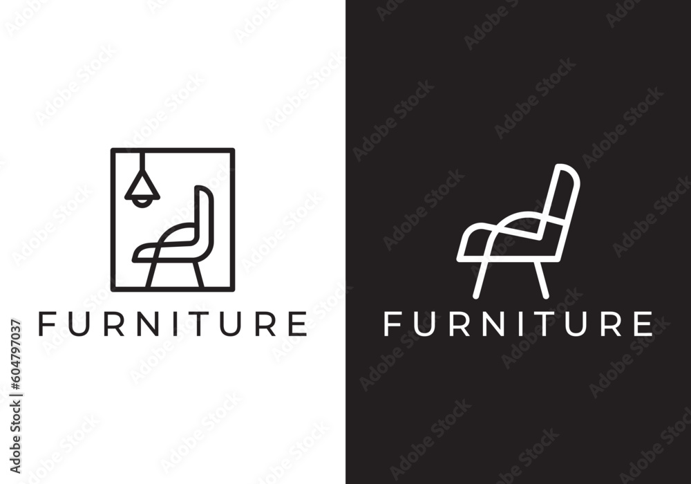 logo lounge chair and pendant lamp interior design furniture vector ...