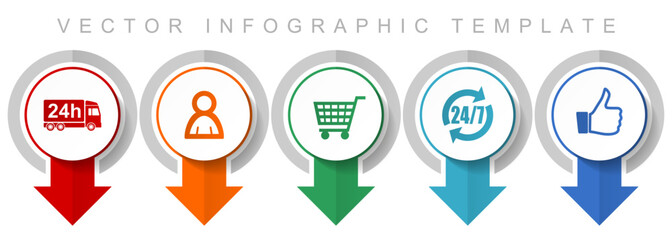 Aufkleber - Shopping icon set, miscellaneous pointer icons such as 24h delivery, customer, cart and like for webdesign and mobile applications, modern design infographic vector template