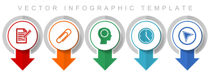 Aufkleber - Education icon set, miscellaneous pointer icons such as register, attach, head, clock and navigation arrow for webdesign and mobile applications, modern design infographic vector template