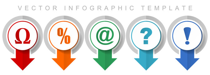 Fototapete - Symbols icon set, miscellaneous pointer icons such as omega, percent, at, question mark and exclamation sign for webdesign and mobile applications, modern design infographic vector template
