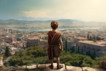 Sticker - Kid ancient greek city. Generate Ai