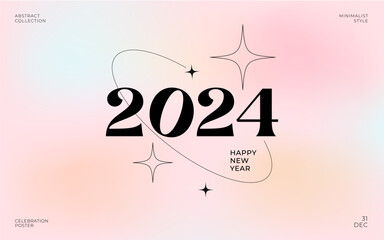 Wall Mural - modern design template of 2024 happy new year poster. y2k trendy minimalist aesthetic with vibrant g