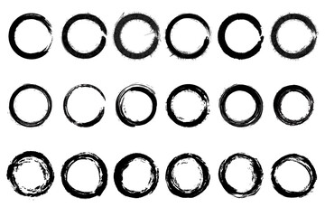 Fototapete - grunge circle frames set black brush stroke rounds sketch scribble circular elements