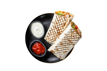 Wall Mural - Shawarma, Shaurma chicken roll  with  vegetable salad.  Isolated, transparent background.