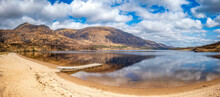 UK, Scotland, Panoramic View Of Clouds Floating Over Shore Of Loch Affric