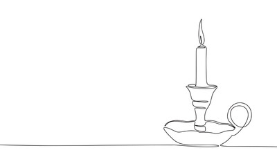 Wall Mural - Candle in a candlestick. One line continuous retro candle. Line art, outline, single line silhouette. Hand drawn vector illustration. 