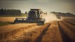Combine harvester working on a wheat field. Harvesting concept. Generative AI.