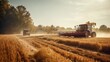Combine harvester working on a wheat field. Harvesting concept. Generative AI.