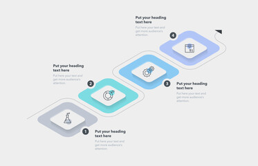 Fototapete - Rectangular process infographic template with four steps. Isometric chart design for workflow layout, diagram, banner, webdesign.