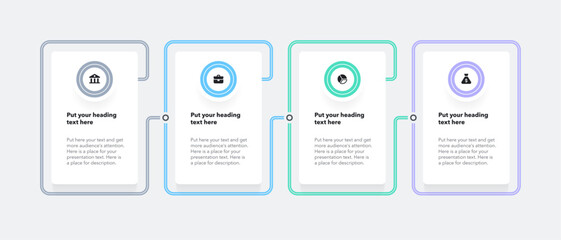 Aufkleber - Modern thin line process chart with four continuing options. Flat presentation template for webdesign or banner.