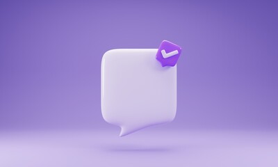 Wall Mural - 3d rendering bubble chat with checklist icon isolated on purple background. 3d illustration