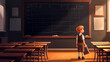© puhimec - Little boy in an empty classroom at school, generative AI.