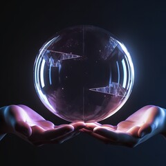 Poster - hand holding a globe. crystal sphere with hands. generative ai
