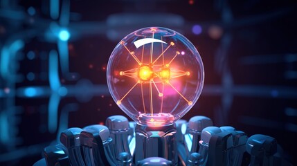 Wall Mural - lght bulb and robot concept. nuclear energy background future innovation. generative ai