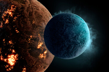 Wall Mural - gas giant planets in deep space. 3d animation