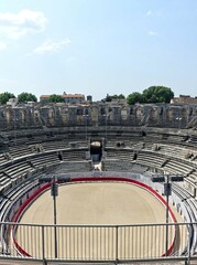 Arles, May 2023 : Visit the beautiful city of Arles en Provence - Historical city with its arena and ancient theater - View on the arena