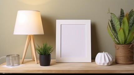 Blank photo frame on table