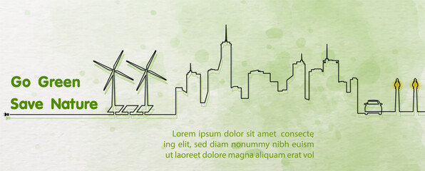 Wall Mural - concept poster's campaign of world environment day in line art and watercolors style and vector desi