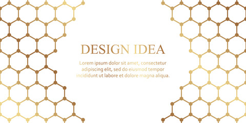 Modern geometric luxury white background for banner or presentation or header with golden hexagons or honeycombs.
